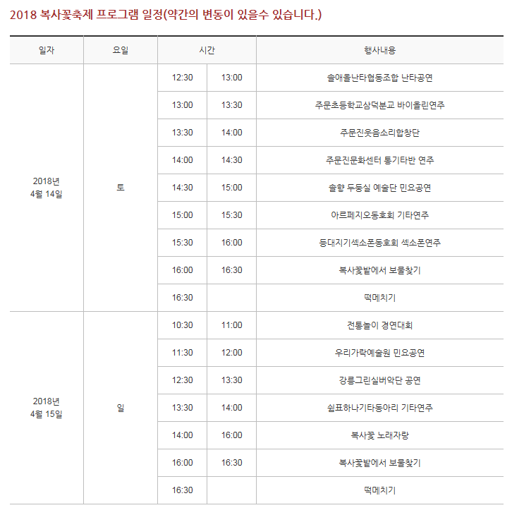 강원도축제 2018 강릉 장덕리 복사꽃축제 일정