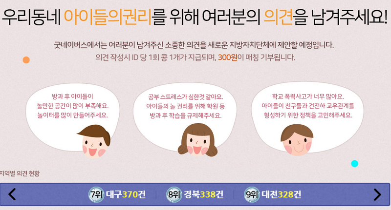 대한민국 아동들의 권리를 위해, 아이들의 정책을 부탁해