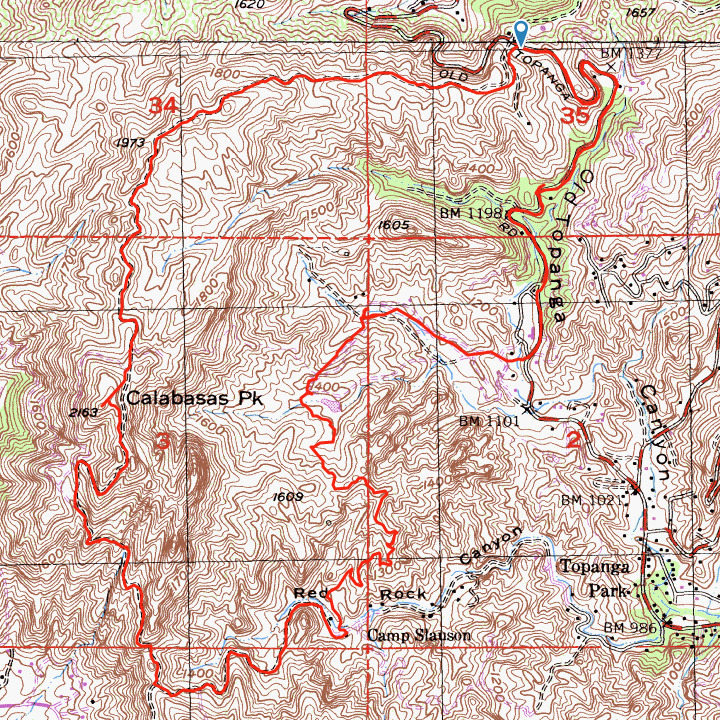 산타모니카 산맥의 칼라바사스피크(Calabasas Peak)와 레드락캐년(Red Rock Canyon) 루프 트레일