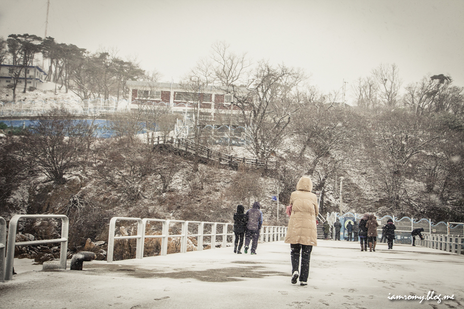 국내 겨울 여행지, 눈 오는 날씨 속 인천 팔미도 등대 찾아 섬 여행