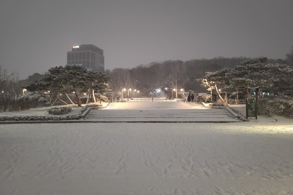 눈덮인 보라매공원 야경, 갤럭시s20플러스 야간촬영