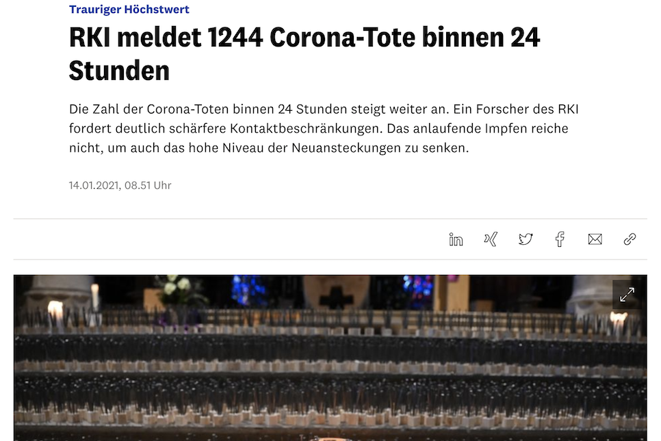 독일 코로나 사망자 역대 최다기록 경신 최고수치