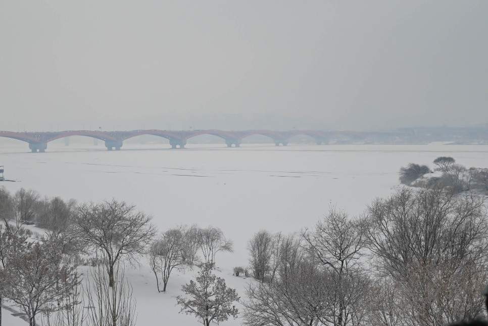 서울 눈오는날 한강 선유도 공원 겨울풍경