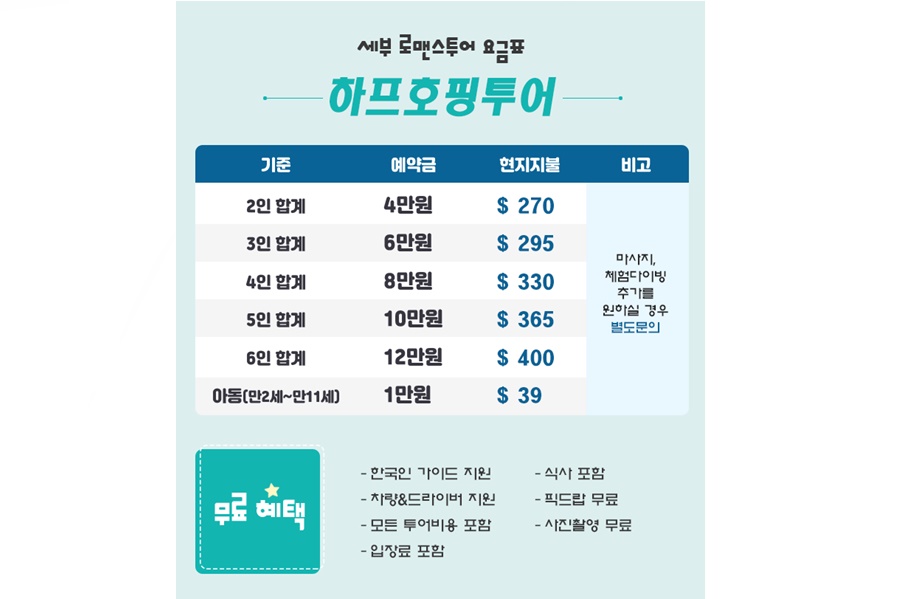 필리핀 세부 여행 호핑투어는 현지여행사 세미패키지로~