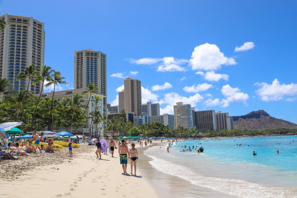 하와이 여행 와이키키해변 비치 풍경 및 파라솔 대여 가격
