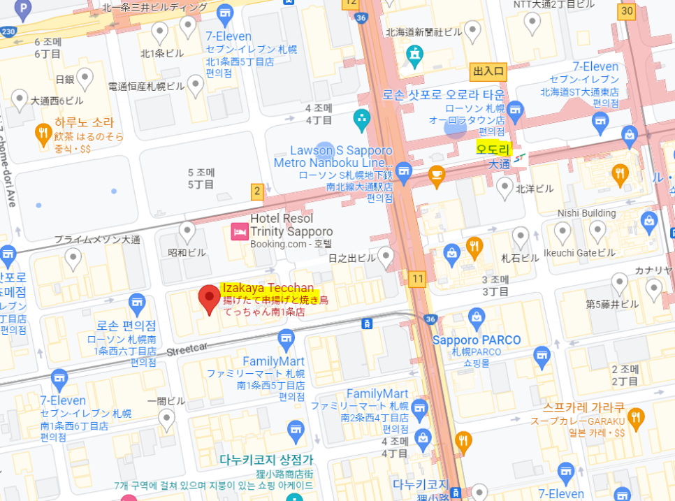 홋카이도 삿포로 여행 오도리역 이자카야 꼬치구이 구글맵 평점 맛집 후기