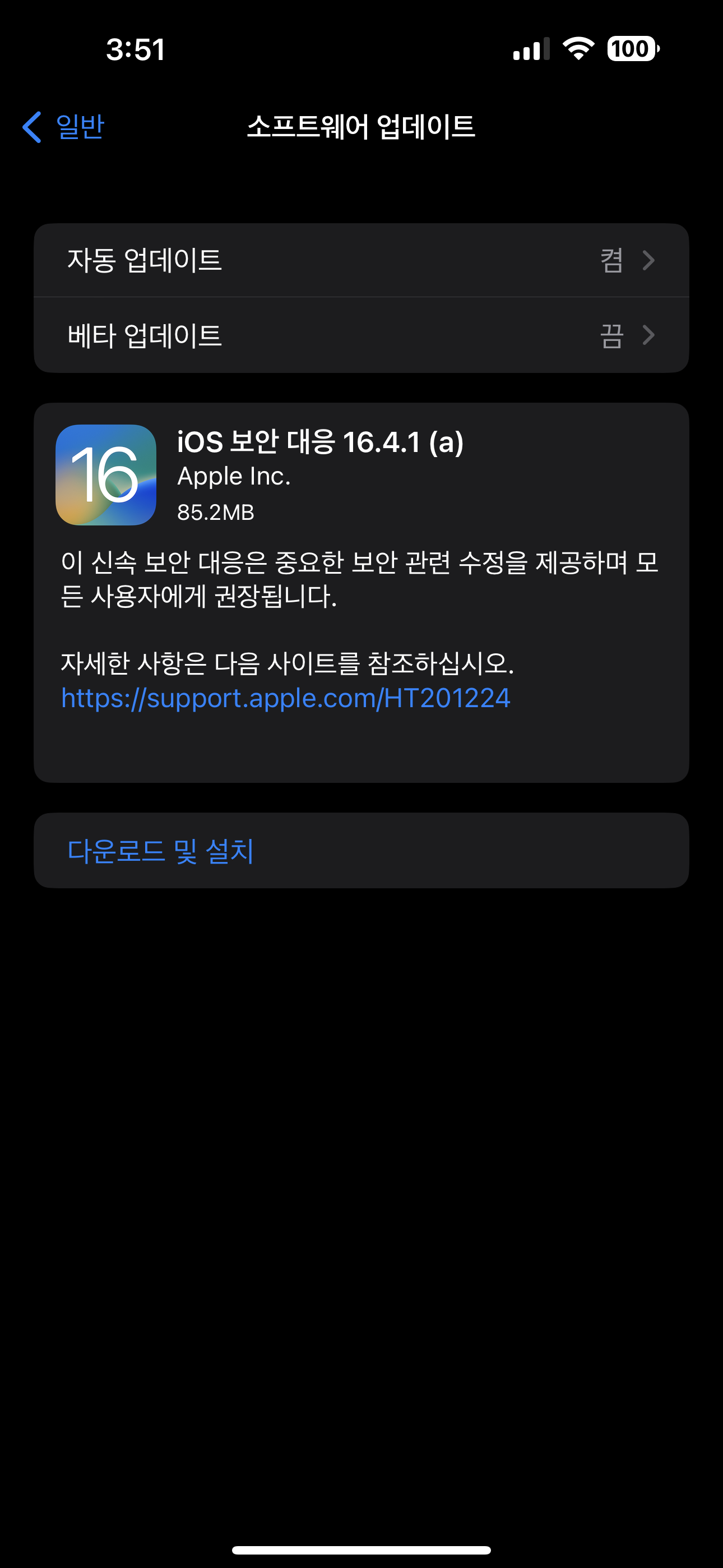 iOS 16.4.1 신속 보안 대응 업데이트 a 시작