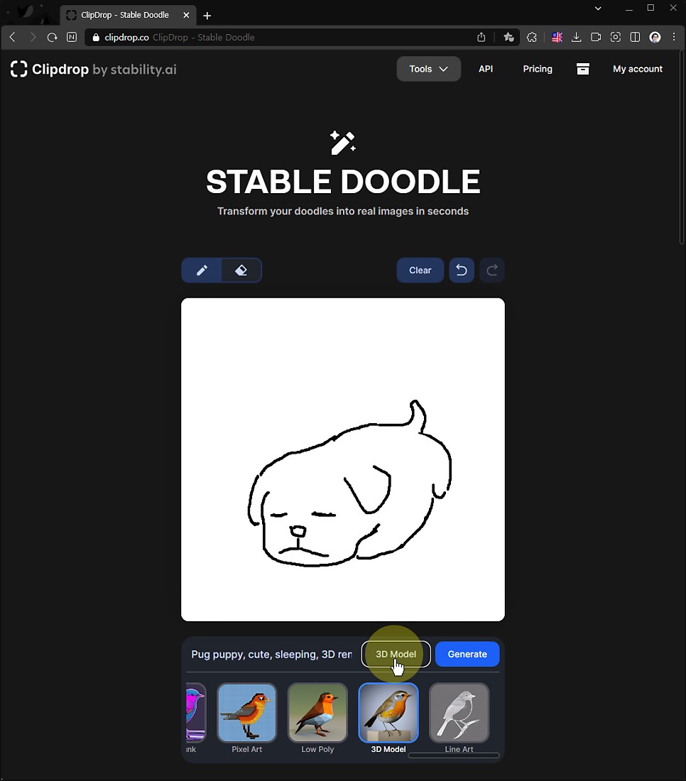 클립드롭 새 기능, AI 그림 스테이블 두들(STABLE DOODLE)