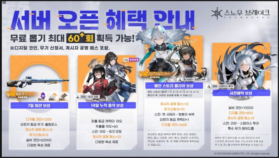 스노우 브레이크: 포비든 존 등급표 리세 참고 서브컬쳐 SF 슈팅RPG 신규모바일게임