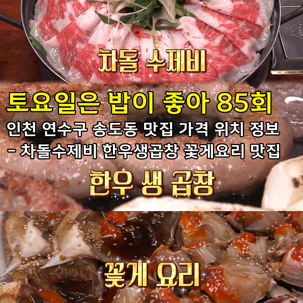 토요일은 밥이 좋아 토밥좋아 85회 인천 연수구 차돌수제비 한우생곱창 꽃게요리 가격 위치 정보 송도동 맛집