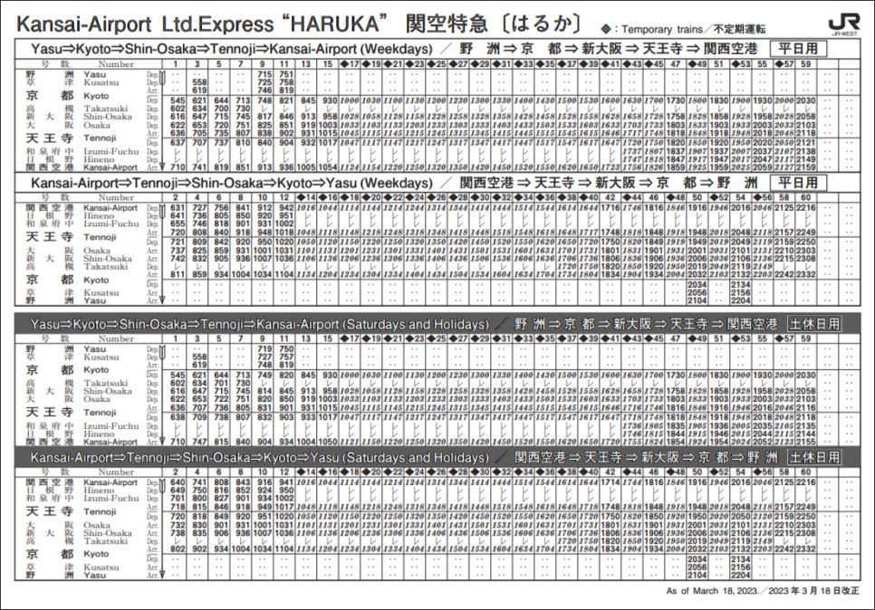 교토여행 간사이공항에서 교토 하루카 티켓 예약 특급열차 시간표 지정석