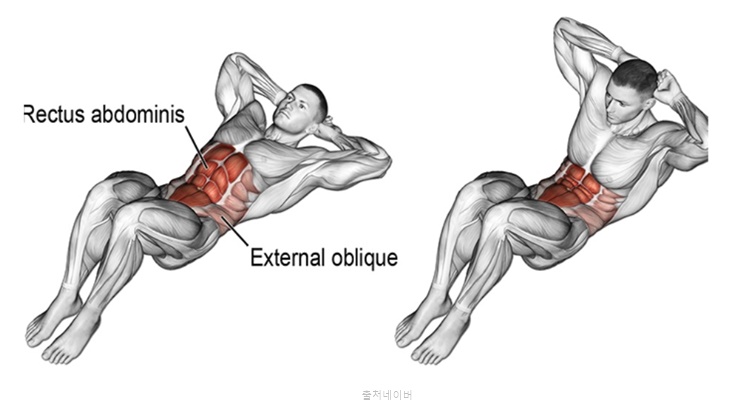 엄정화 헬스 복근 운동 루틴 헬스장 벤치 기구 크런치운동 리버스 사이드 바이시클 사이드밴드
