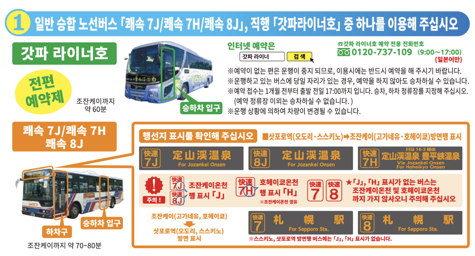 삿포로 여행 조잔케이 온천 가는 법 갓파라이너 버스 시간표 요금