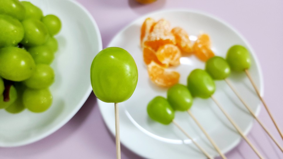 아이간식 샤인머스켓탕후루 만드는법 귤탕후루 전자레인지 포도탕후루 과일꼬치