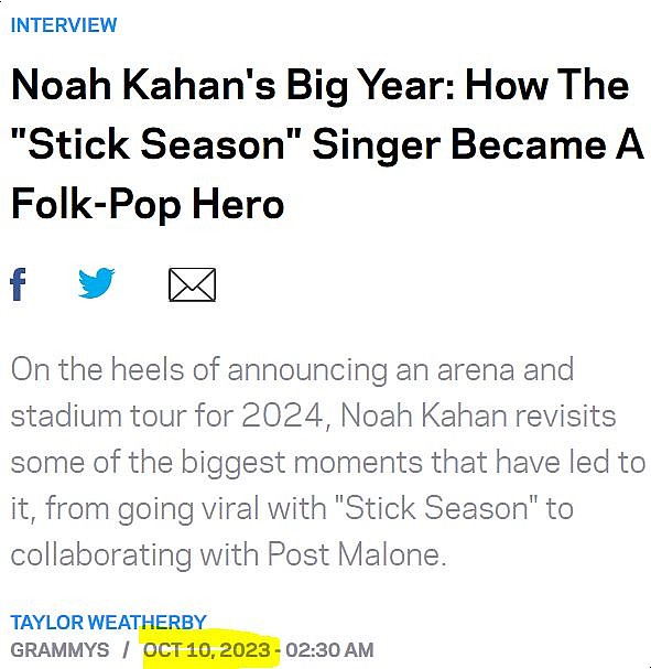 팝송해석잡담::Noah Kahan &quot;Stick Season&quot;, 내가 좋아하는 계절, &quot;2024년 그래미 어워드&quot;
