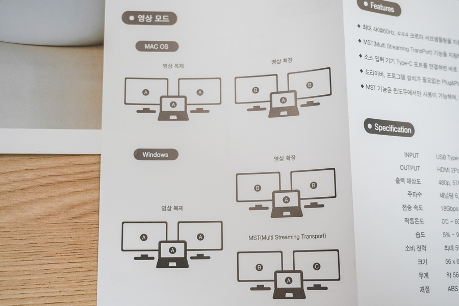 노트북 모니터 2개 연결, 두개 연결 HDMI 분배기 확장 듀얼모니터