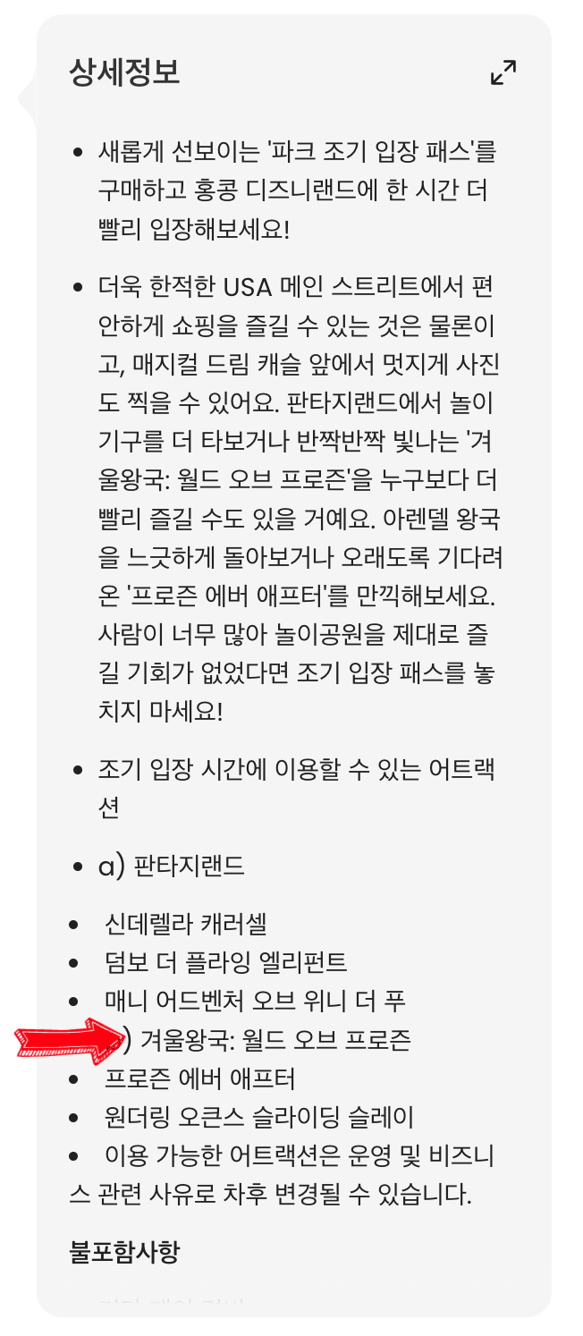 홍콩 디즈니랜드 티켓 1시간 전 입장 예약 겨울왕국 놀이기구 식사