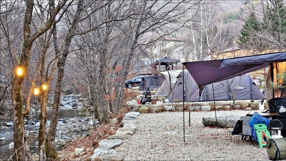 강원도 겨울여행 계곡 캠핑장 추천 힐링하기 좋은 흥정계곡 평창 캠핑장!