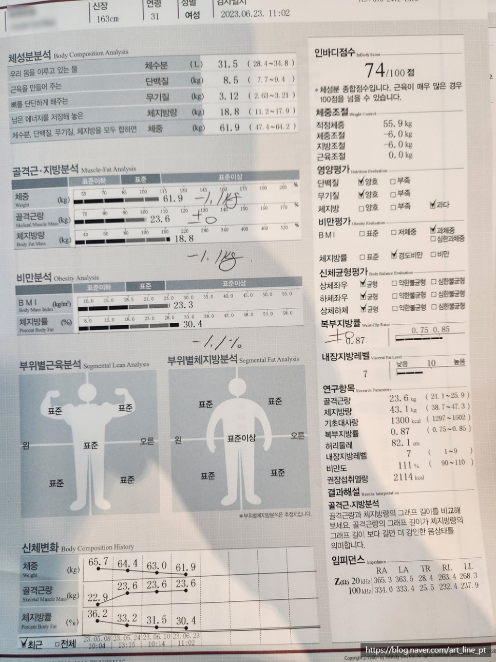 인바디 측정 비포에프터(대구칠곡pt,인바디보는법)