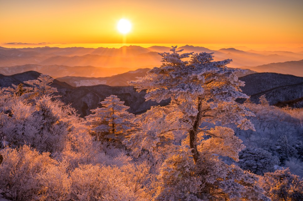겨울 산행 명소 덕유산 국립공원 일출 산행코스, 일출 사진