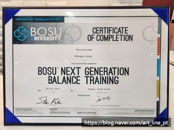 BOSU 국제 인증 자격 과정 수료(보수볼밸런스트레이닝,대구칠곡pt)