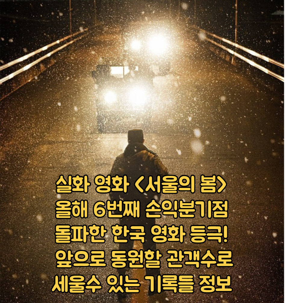 서울의 봄 올해 6번째 손익분기점 달성한 한국 영화 등극! 앞으로 관객수 돌파에 따라 세울 신기록 정보