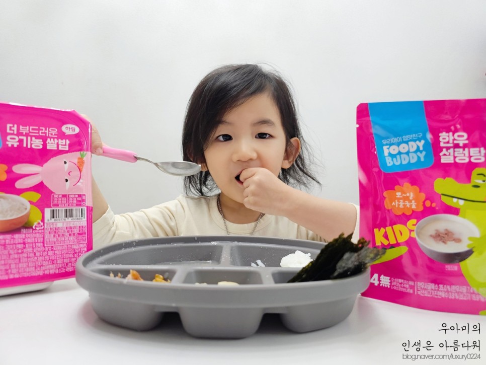 연년생 딸들의 유아식 식단, 푸디버디 어린이 즉석밥과 한우설렁탕으로 준비 끝 :)
