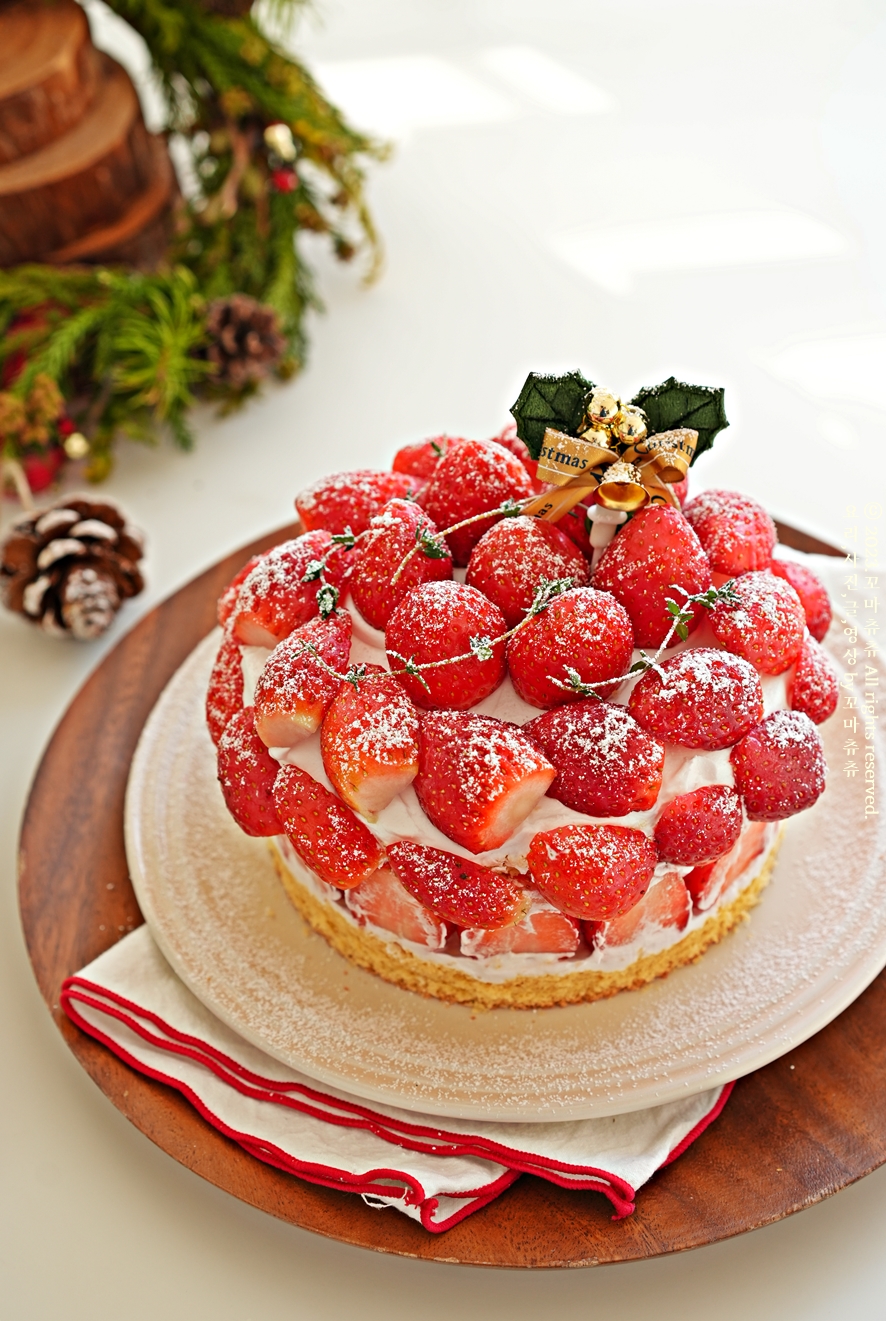 크리스마스 케이크 딸기 생크림 케이크 케익 만들기 딸기케이크 제누와즈 케이크 시트 만들기 요리