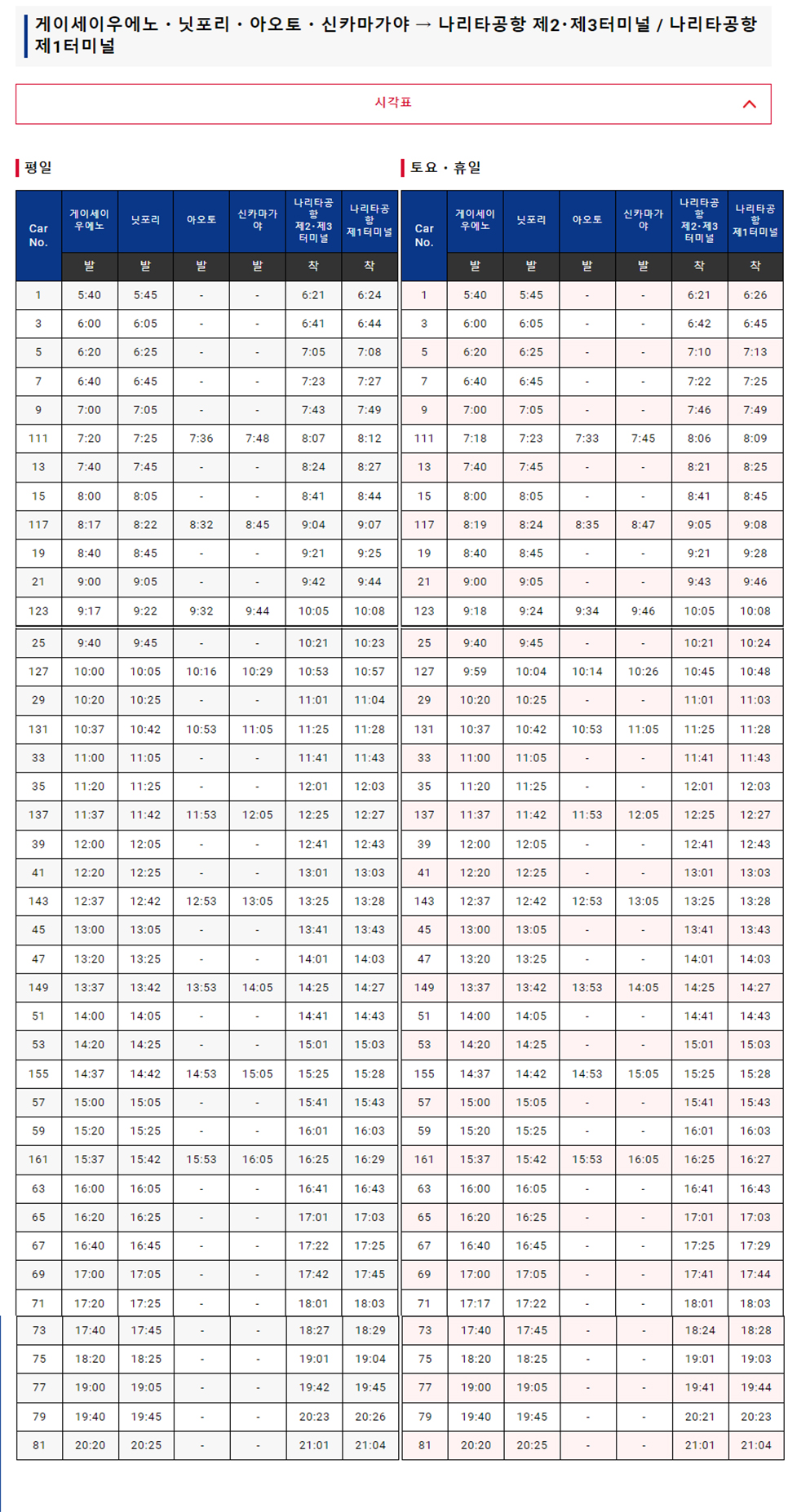 도쿄 스카이라이너 예약 왕복 시간표 나리타공항에서 도쿄역 신주쿠