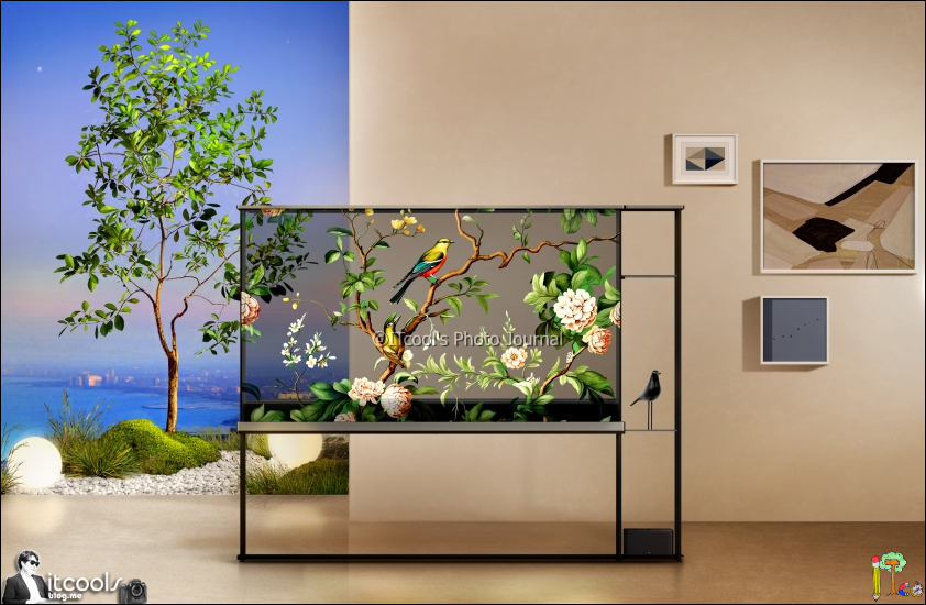 미래를 비추는 거실: CES2024 LG 시그니처 무선 투명 올레드 TV T의 투명한 혁신