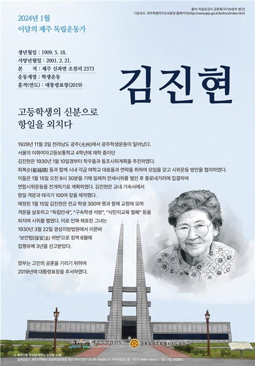 제주보훈청, 2024년 ‘이달의 제주 독립운동가’ 선정