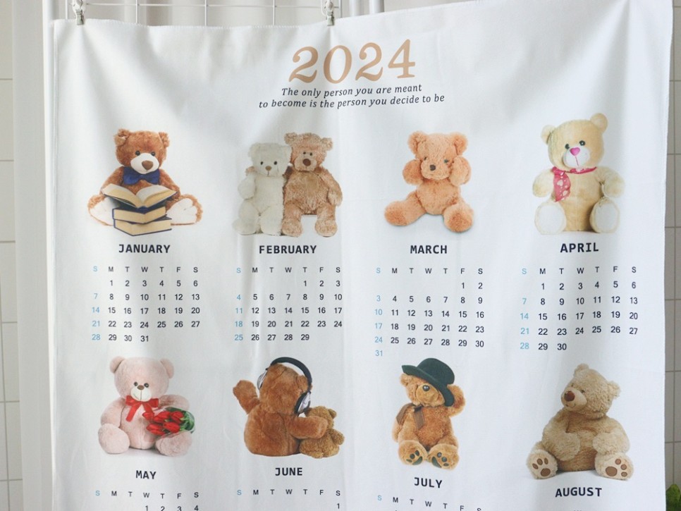 2024 패브릭 달력 귀여운 테디베어 대형 포스터