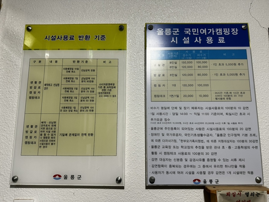 울릉도 국민여가캠핑장 방갈로에서 이틀 숙박