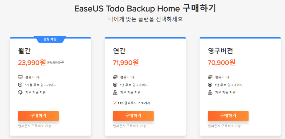 자동 백업 프로그램 이지어스 EaseUS todo backup home 외장하드 클라우드 백업도 OK