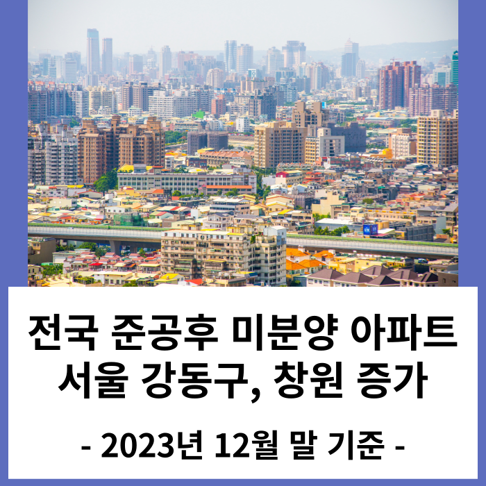 전국 준공후 미분양 아파트 현황 : 서울 강동구, 경남 창원 증가 '23.12월 말 기준