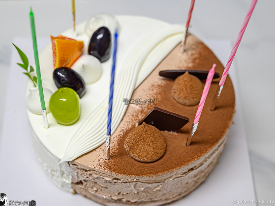 파리바게크 생크림 케이크 초코 과일케이크 반반