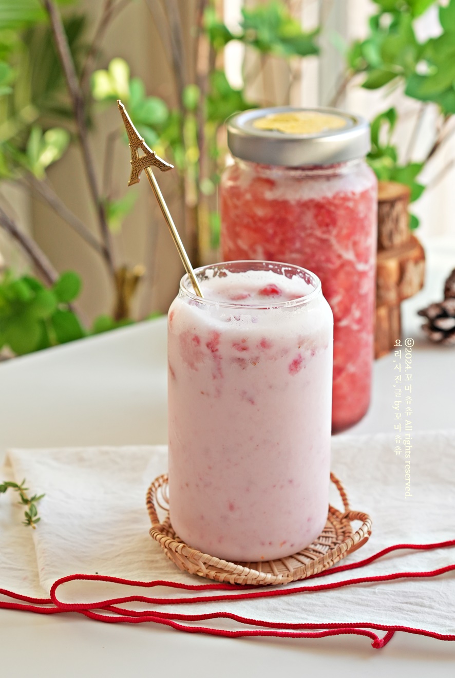 수제 냉동 딸기청 만들기 딸기우유 딸기라떼 만들기 과일청 수제청 딸기요리