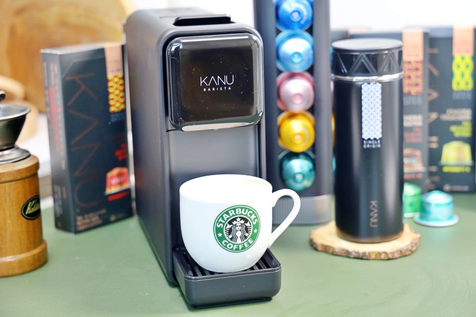 캡슐 커피 머신 카누 바리스타 페블 카페라떼 만들기 홈카페 레시피