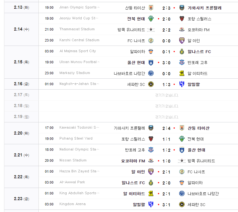 AFC 아시아 챔피언스리그 8강 일정 울산현대 전북현대 현대가더비 해외축구일정