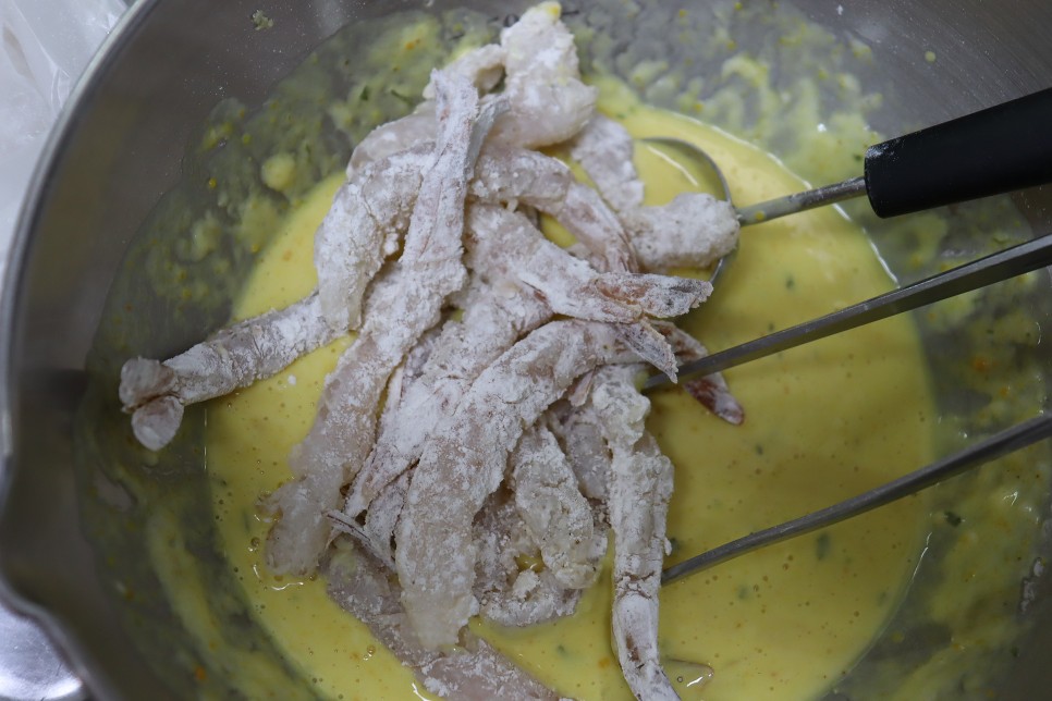 냉동 새우튀김 만들기 노바시새우튀김 반죽 만드는법 일식 새우요리