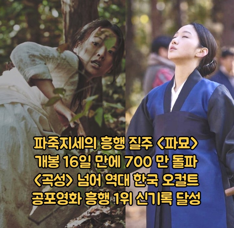 영화 파묘 관객수 700만명 돌파 곡성 넘어 역대 한국 오컬트 공포영화 흥행 순위 1위 신기록 경신