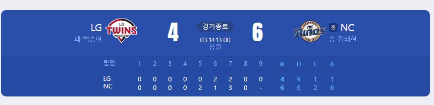 2024.3.14 kbo 시범경기 결과