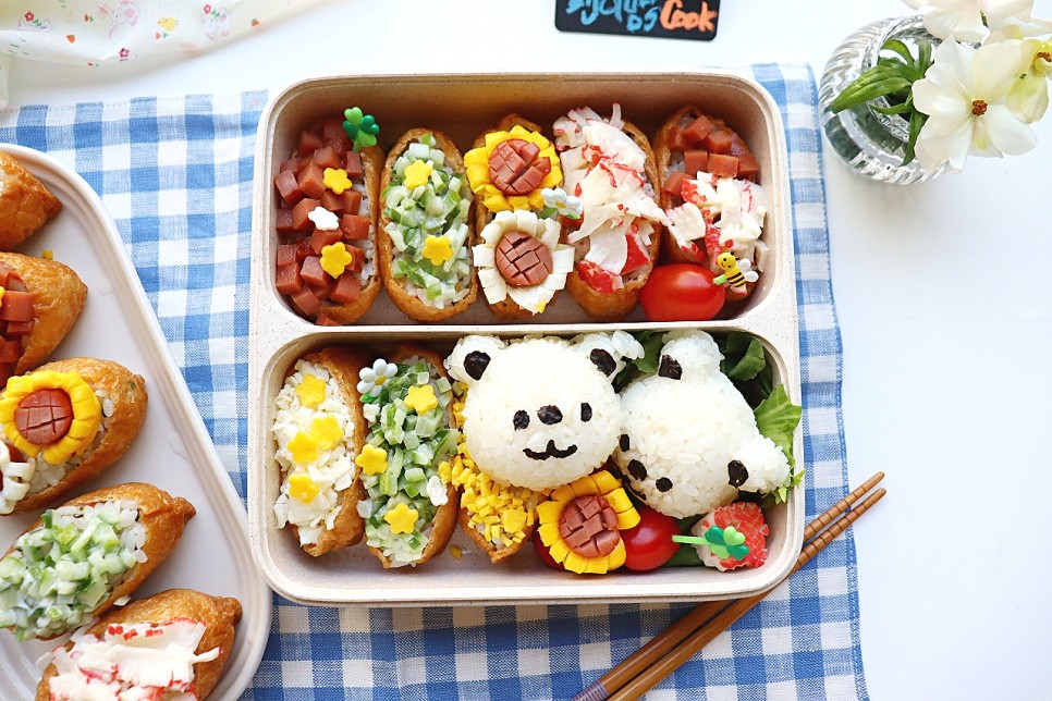 유부초밥 만들기 토핑 피크닉 소풍도시락 메뉴 캐릭터 도시락 만들기