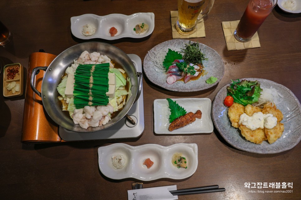 후쿠오카 나카스 맛집 이자카야 나기노키 모츠나베 오징어회