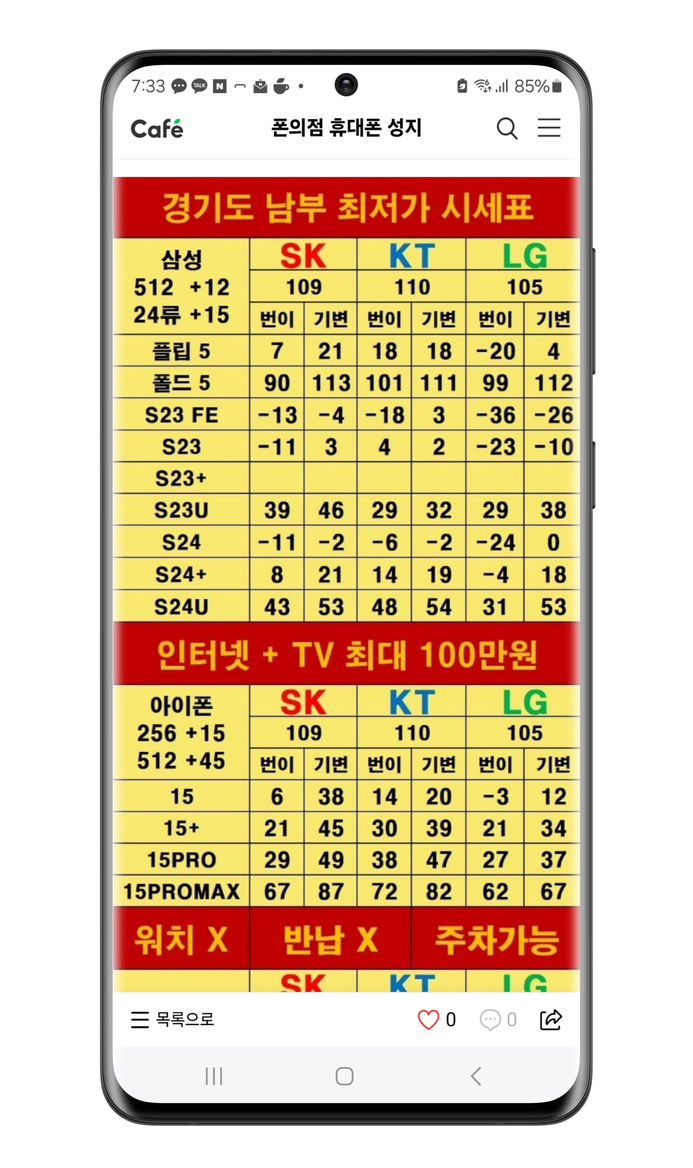 휴대폰 성지 카페 시세표 유저입장 분석연구