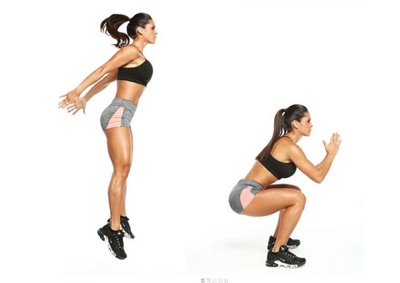 점프 스쿼트 여자 하체 근력 운동 허벅지 근육 뱃살 비만 효과 매일 100개 칼로리