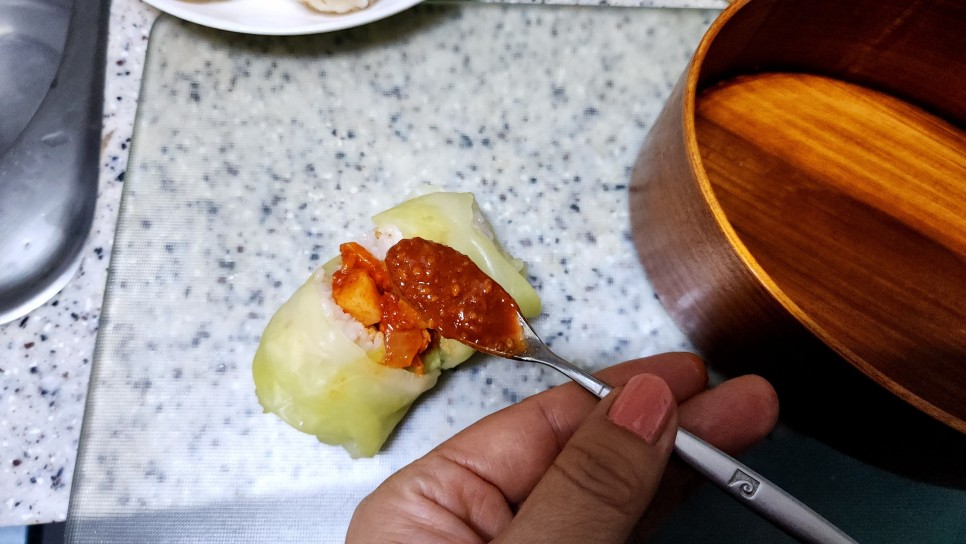 양배추쌈말이 피크닉도시락 메뉴 전자레인지 양배추찌는법 양배추 쌈장 양념장