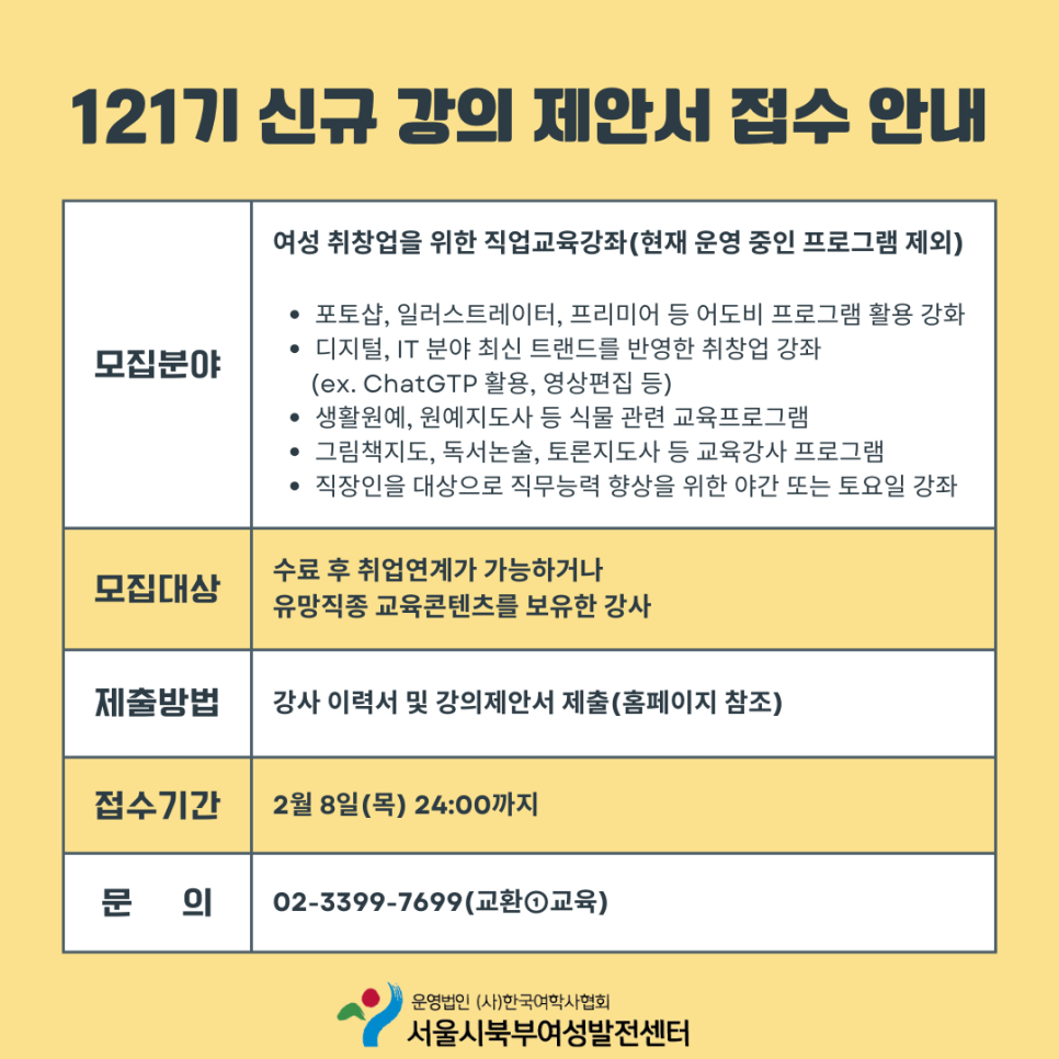 [모집] 121기(24년 4~6월) 신규 강의 제안서 접수