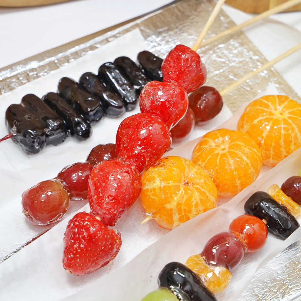 달달한 디저트 탕후루 종류 포도 딸기 통귤 과일 탕후루