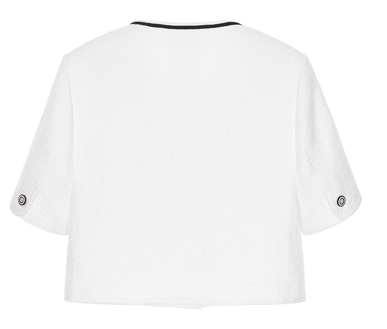 유이 난리난 봄 여름 여자 숏 크롭 반팔 노카라 자켓 밝은 흰자켓 코디 가격은?